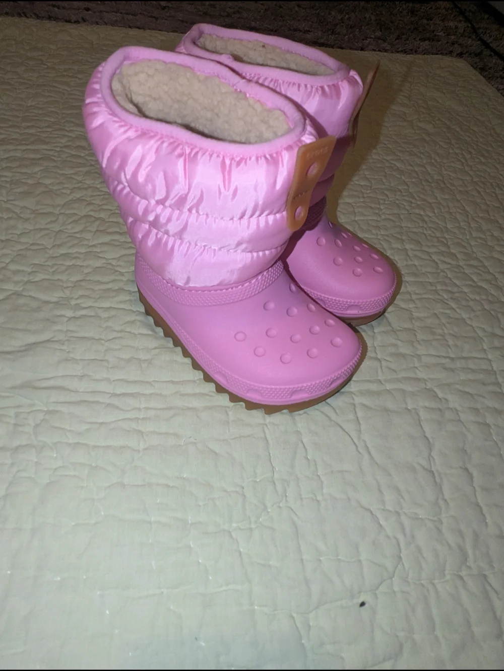 CROCS Kids Pink Quilted Fleece-Lined Winter Boots